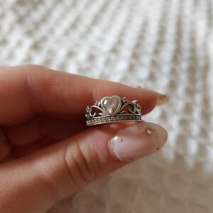 Silver Heart Crown Ring